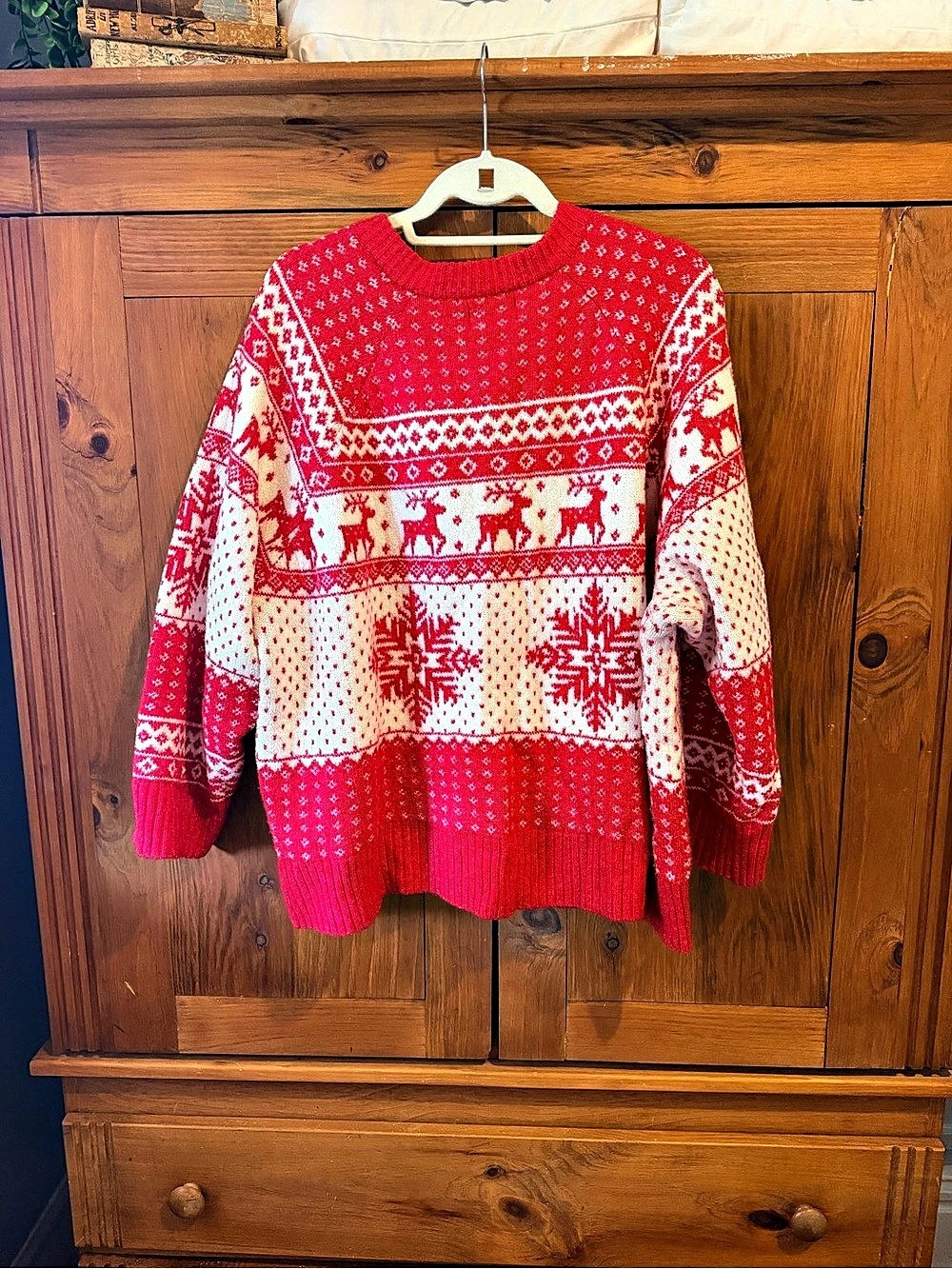 Old Navy Holiday Fair Isle Reindeer Cardigan Sweater Red & White 3X